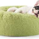 Bedsure Calming Dog Bed for Small Dogs - Donut Washable Small Pet Bed, Round Anti-Slip Fluffy Plush Faux Fur Large Cat Bed, Fits up to 25 lbs Pets, Green, 23 inches