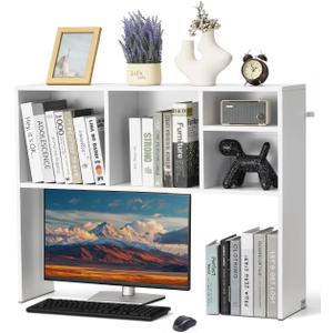 VEVOR Desktop Bookshelf, Storage Organizer with 5 Shelves for Computer Desk, Wooden Shelf Desk Hutch with Anti-Slip Feet Pads, Desk Top Display Rack for Office, Home & Dorm, White