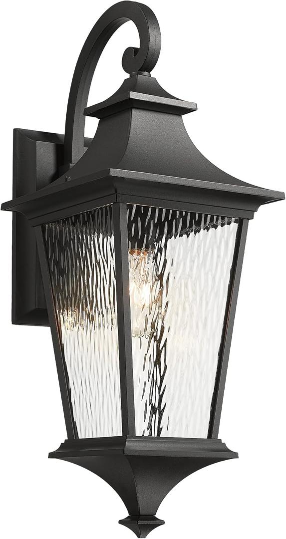 Emliviar 29.3" Exterior Waterproof Wall Sconce Light Fixture, Porch Wall Mounted Lighting with Water Ripple Glass Shade, Black Finish, XE292BL-SW BK (Large - 1 Pack)