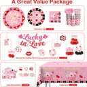 205pcs Lucky in Love Bachelorette Decorations Complete Party Set, for 25 Guests, Lucky in Love Decorations Includes Plates, Banner, Tablecloths, for Bachelorette Engagement Bridal Shower Party