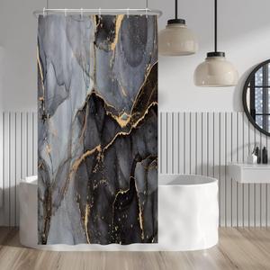 Baocicco Gray and Gold Marble Shower Curtain Modern Luxury Abstract Shower Curtains Decorative for Bathroom Bathtubs Waterproof Fabric Shower Curtain with Hooks 36x72 Inches (Grey)