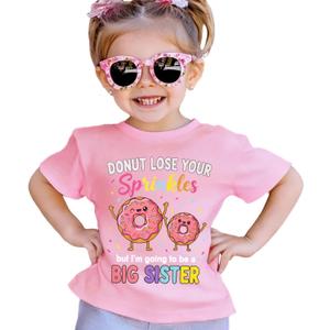 Ritatte Big Sister Shirts for Girls Toddler Kids Big Sister Announcement T-Shirt Cute Donut Sprinkles Graphic Summer Tees Pink,5-6t (120)
