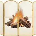 SHINOSKE 4-Panel Fireplace Screen Gold,47.8" W x 31" H Mesh Fire Spark Guard Cover, Foldable Decorative Fireplace Cover for Living Room Home Indoor Decor, Baby Proof, Easy Assembly