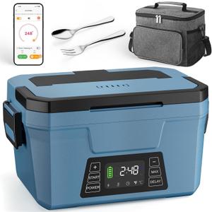 Cordless Electric Lunch Box for Adults, APP Control Heated Lunch Box for Men Food Warmer Rechargeable Lunch Box 248 Timer Self Heating Lunch Box, 5-sided Heated lunchbox Gifts for Women Work/Outdoor (Blue)