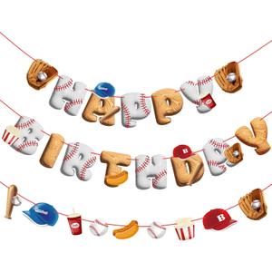 Pre-Strung Baseball Birthday Decorations, Baseball Happy Birthday Party Banners, Sports Birthday Banner for Kids (White)