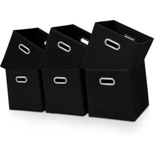 Black Fabric Cubby Storage Bins,13x13x13 Inches ,Cube Organizer Bin Foldable Storage Boxes with Dual Handles Fabric Organizer Box and Collapsible Storage Basket, Set of 6, Black