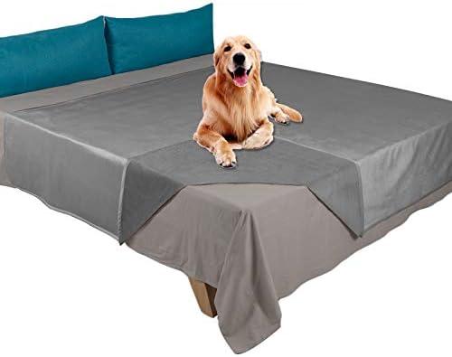 Ameritex Pet Bed Blanket Reversible 100% Waterproof Velvet Super Soft for Sofa and Bed (82x82 Inches, Light Grey+Grey)