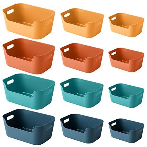 OWill 8-Pack Mixed Plastic Storage Bins and Baskets for Efficient Home Classroom Organization - Small Containers in Multiple Colors for Kitchen, Cupboard Box, Bathroom Organizer on Shelves and Tubs