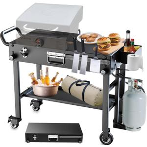 Portable Stand for Blackstone 17 & 22 Inch Griddle - Sturdy Outdoor Grill Table for Ooni Pizza Oven, Ninja Woodfire Grills, Foldable Grill Cart w/Wheels, Gas Tank Mount & Storage Shelf