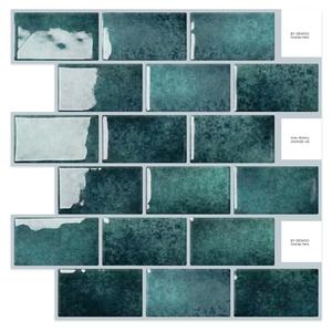 DEWOO Teal Green Peel and Stick Subway Tile Backsplash Self Adhesive Brick Stickers for Kitchen Bathroom Wall, 10-Sheet, 12"×12"