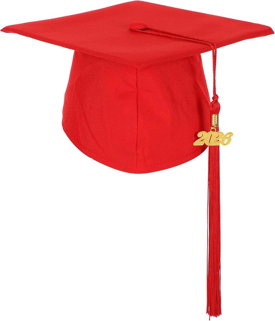 3 x Unisex Matte Preschool and Kindergarten Graduation Cap with Year Charm Tassel (Red)