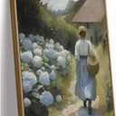 MTFBWY Blue Hydrangea Wall Art Framed, Vintage Floral Canvas Wall Art, Romantic Cottagecore Wall Decor, Soft Farmhouse Painting Picture Prints for Bathroom, Bedroom, Living Room 16" x 24"