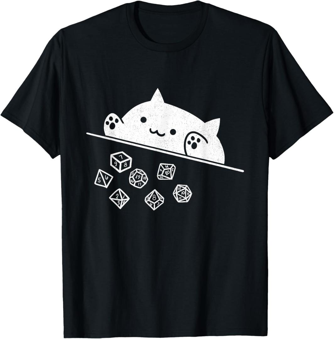 Cute Cat Gamer RPG Game D20 Dice Nerdy Men Women Kids T-Shirt,Small