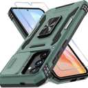 DEERLAMN Case for Samsung Galaxy S25 FE 6.7-Inch with Slide Camera Cover+Screen Protector(1 Pack), Rotated Ring Kickstand Military Grade Shockproof Protective Cover-Green