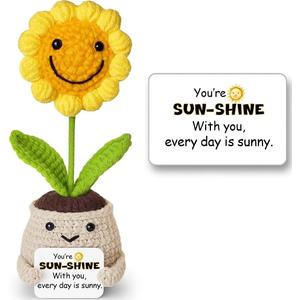 2 x Handmade Positive Sunflower Doll Crochet Youre My Sunshine Positive Gift for Friends, Family, Coworkers, Mom, Grandma, Women Flower Desk Decor for Christmas, Birthday, Appreciation