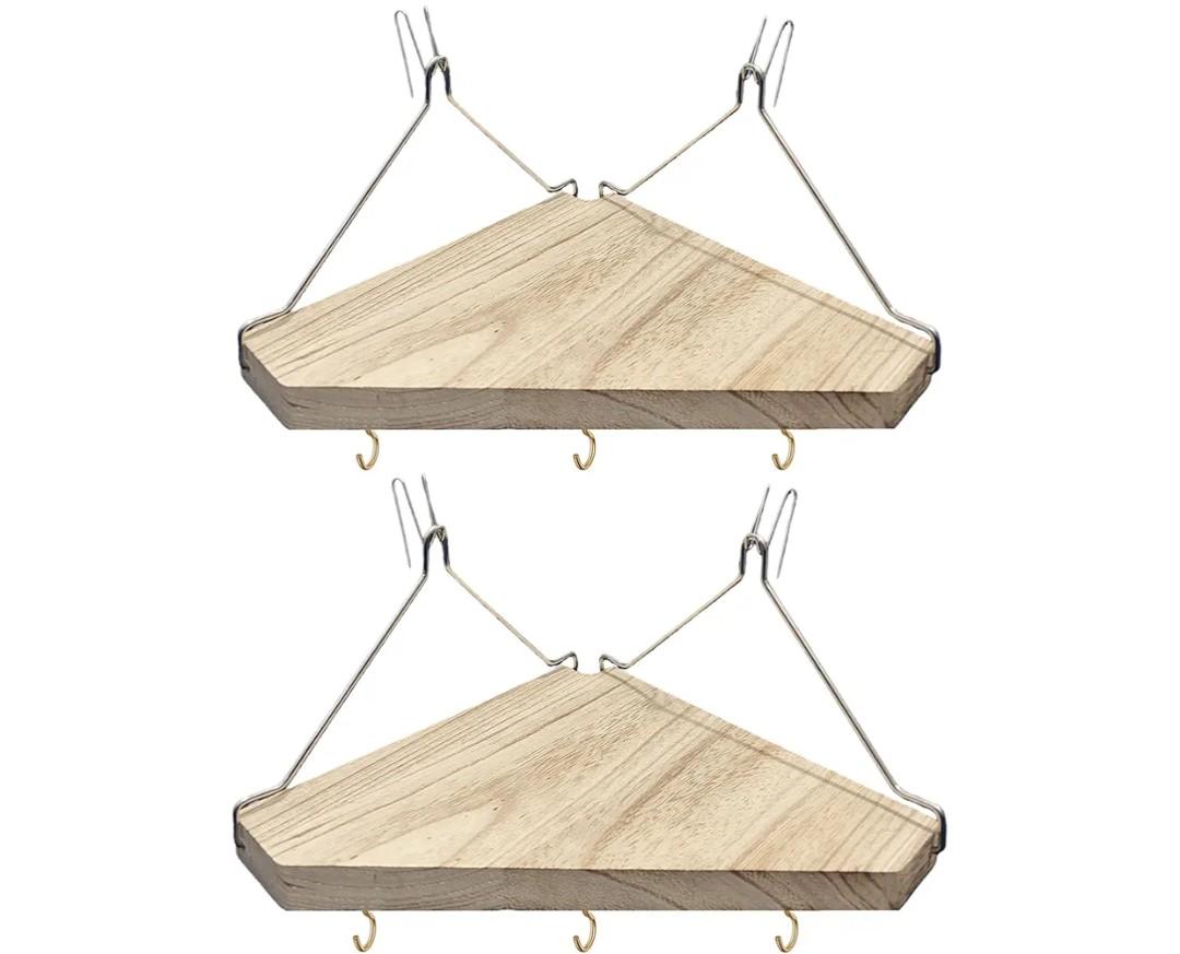 Fabric Wall Corner Shelf with Hooks, 2PCS Wooden Cubicle Organizer Storage Shelf with Hangers Cubicle Accessories for Women Men Desk Work/Office Decor - Space Saving - No Drill Istall