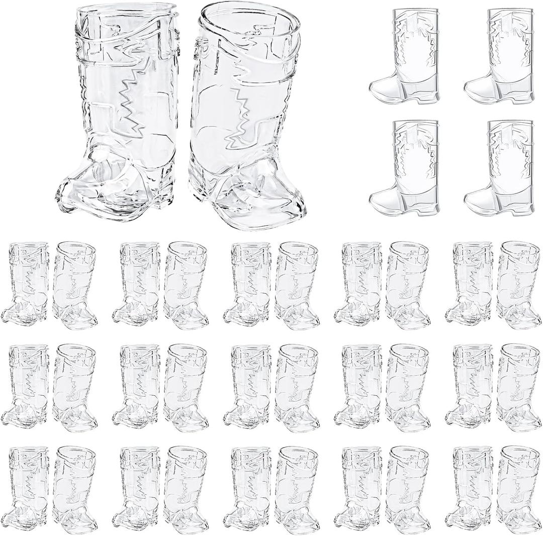 Cowboy Boot Shot Glasses,36 Pcs 1 Oz Mini Plastic Boot Shot Glass, Reusable Plastic Boot Cups for Cowboy Cowgirl Western Theme Party Supplies Bachelorette Birthday Party Favors(Clear)