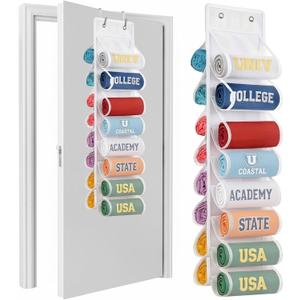 Over The Door Hoodie Organizer, Double Sided Holds 16 Hoodies, White Hanging Storage with 2 Hooks and Rope for Door Closet Cabinet Use, Ideal for Dorm Rooms Bedroom, Small Spaces, 34.6 Inch