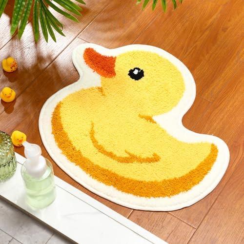 Duraaamo Cute Duck Bath Mat Ducky Bathroom Rugs Non Slip Washable Floor Rugs Soft Tufted Yellow Plush Doormat for Bathroom Bedroom Room Indoor Gift 25" x 22"
