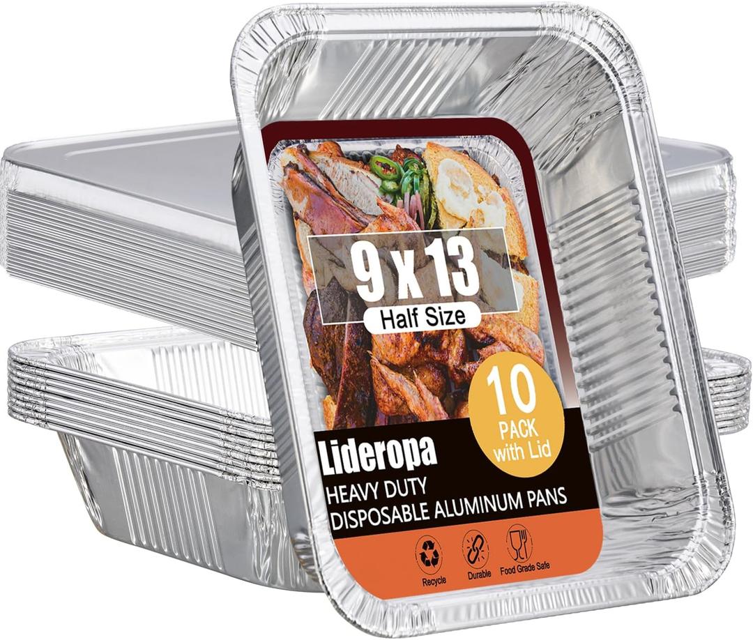Disposable Aluminum Foil Pans with Lids 9x13-10 Pack Aluminum Foil Pans, Heavy Duty Aluminum Baking Pans for Cooking, Baking, Meal Prep, Parties & Food Storage