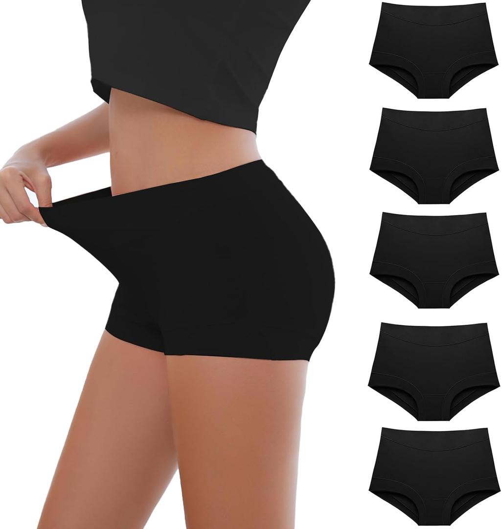 Migbean Boy Shorts Underwear for Women - Boxers for Women, Women's Cotton Underwear Boyshorts (Black-5pack)