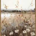 KBKBART Vintage Wall Art Framed, Retro Countryside Autumn Wildflower Field Landscape Canvas Painting Farmhouse Decor Wall Art, Rustic Fall Landscape Bathroom Wall Decor for Bedroom Living Room, Country Field, 16"L x 24"W