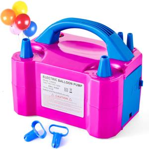 Portable Air Balloon Pump for Balloons 110V 600W Dual Nozzle Electric Inflator for Party Decoration Sports Rose Red