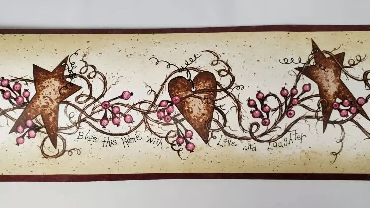 Expressions Rusty Hearts & Stars Wallpaper Border 5 Yards