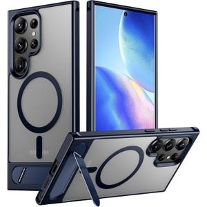 Temdan Magnetic for Samsung Galaxy S23 Ultra Case, [Innovate Stand][Military Grade Drop Protection][Non Slip][Translucent Matte] Shockproof Phone Case for Galaxy S23 Ultra 6.8" 2023 -Blue