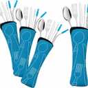 Travel Utensils Set with Case 4 Pack, Reusable Stainless Steel Portable Cutlery (Fork, Spoon, Knife, Straws & Cleaner) for Work, Dorm, Camping, Lunch Box, Compact Durable Silverware by Ecoberi (Turq)