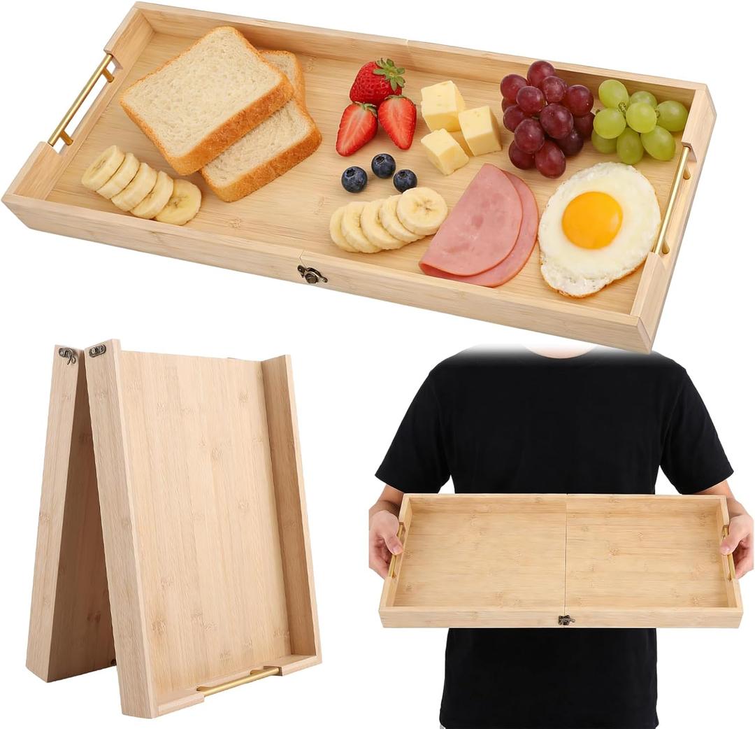 Large Charcuterie Board with Handles, 32 x 12 Inch Foldable Bamboo Serving Cheese Boards