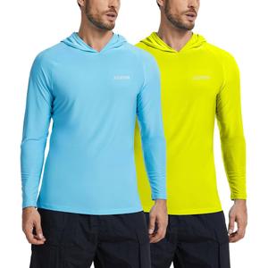 2 Pack Mens UPF 50+ Fishing Shirts Long Sleeve UV Sun Hoodie Quick-Dry Swim Rash Guard Lightweight Shirt for Outdoor (XL)