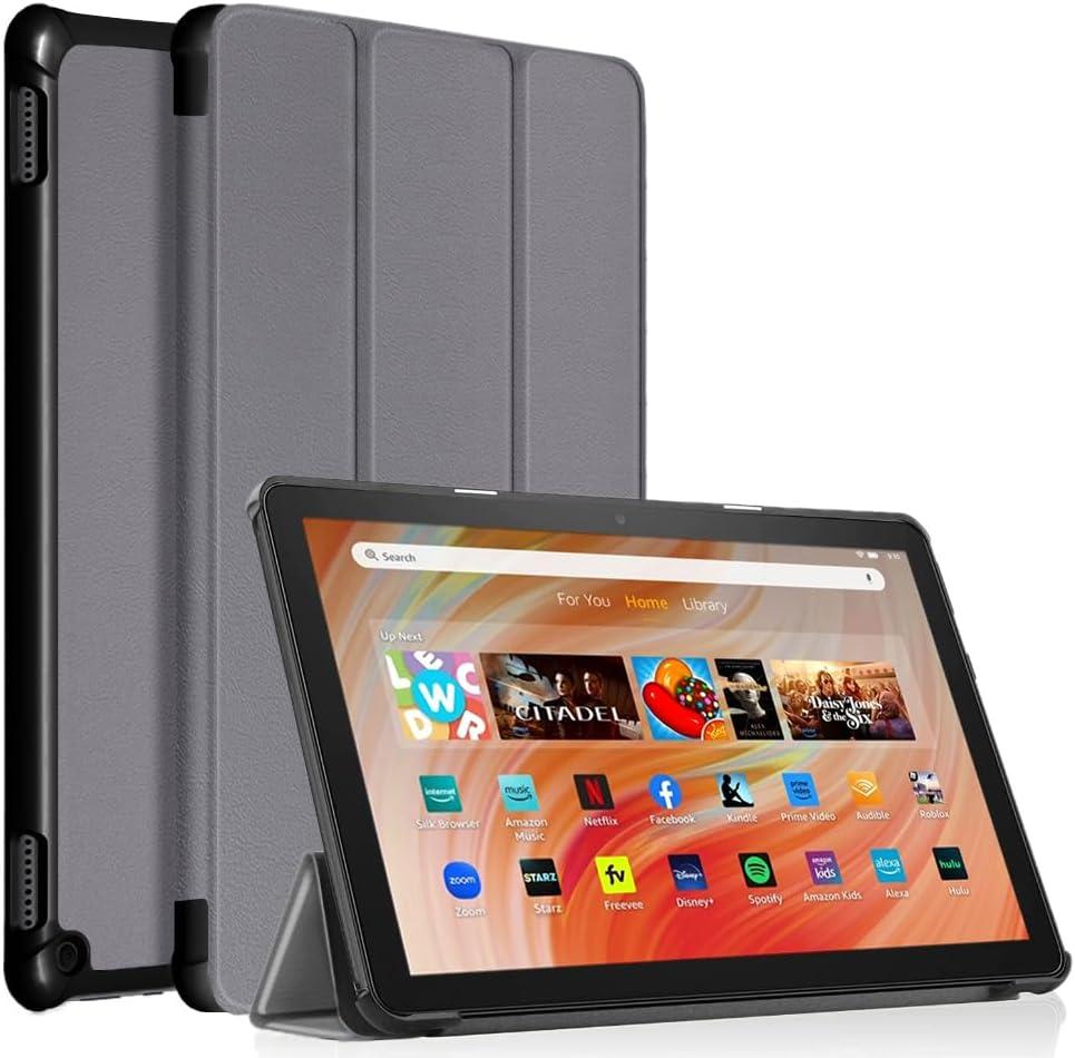 All-New 10.1" Tablet Case (13th Generation, 2023 Release), Wyhfyh PU Leather Trifold Stand Cover with Auto Wake/Sleep, Not for iPad Samsung Tablet, Gray (C1-03)