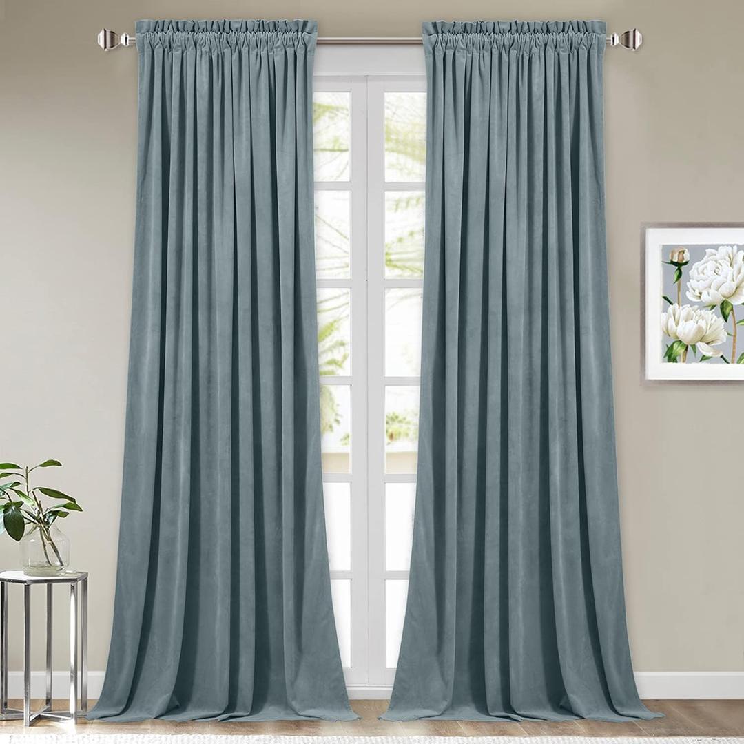 StangH Velvet Room Darkening Curtains - Stone Blue Privacy Doorway Dividers Thermal Insulated Window Curtain Panels for Nursery Bedroom/Office/Closet, W52 x L90, 2 Panels