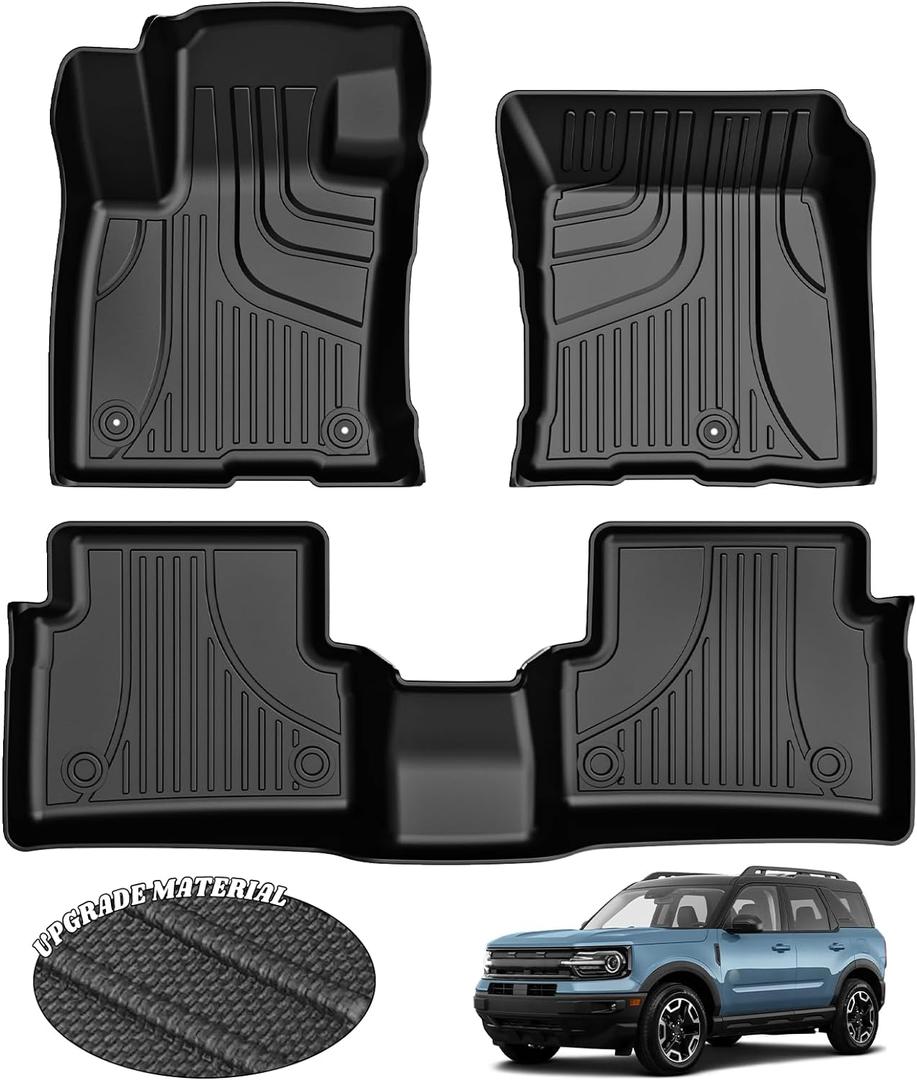 AOMSAZTO Floor Mats for Ford Bronco Sport 2021 2022 2023 2024 2025-1st & 2nd Row All Weather Protection Car Floor Liners Waterproof Mats