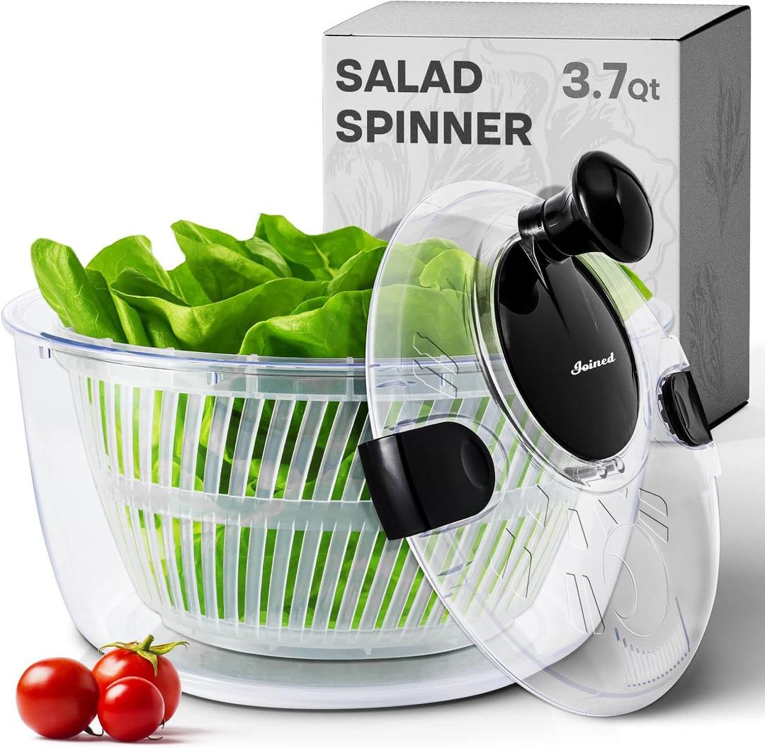 Joined Salad Spinner with Drain, Bowl, and Colander - Quick and Easy Multi-Use Lettuce Spinner, Vegetable Dryer, Fruit Washer, Pasta and Fries Spinner - 3.7 Qt