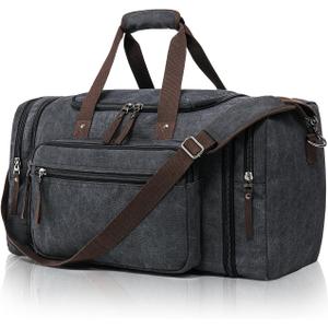 Canvas Expandable Duffle Bag for Men Traveling, Luggage Travel Bag Weekender Overnight Bag,Mens Gym Carry on Duffel Bags (55L, Dark Grey)