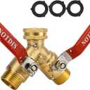 Hose Splitter 2 Way Heavy Duty Brass Garden Hose Splitter with 304 Stainless Steel Long Handle Outdoor Full Flow Hose Splitter Connector,Y Valve 3/4 Inch GHT Thread