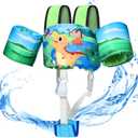 Toddler Swim Vest, Toddler Floaties for 22-66 lbs Boys & Girls, Kids Puddle Jumper Removable with Crotch Strap & Shoulder Harness Arm Wings for 1 2 3 4 5 6 7 Years Old Baby Children Sea Beach Pool (3 Green-Dinosaur)