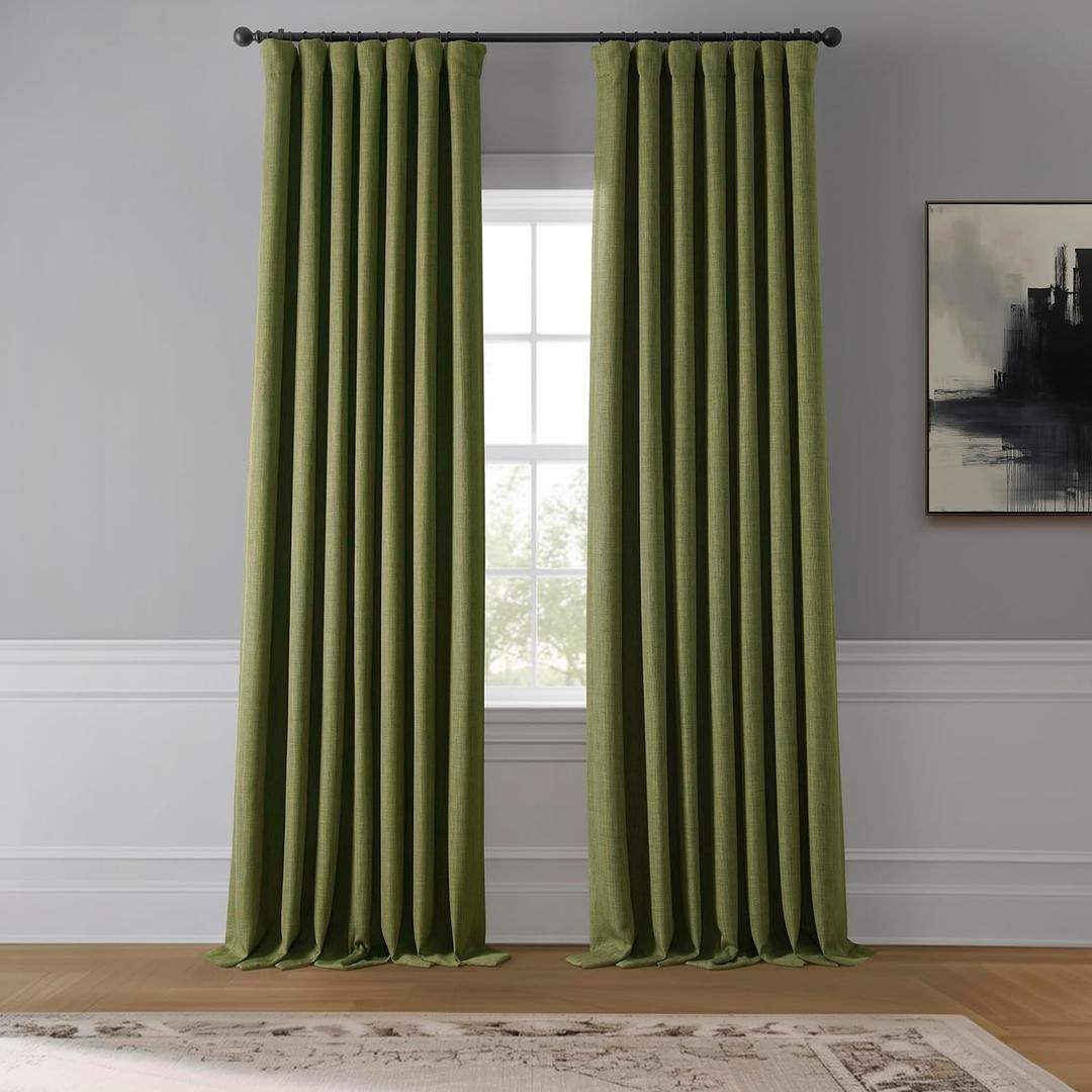 HPD Half Price Drapes - Faux Linen Curtains for Living Room (1 Panel) - 50W X 84L - Textured Room Darkening Curtains for Bedroom 84 Inches Long - Drapes for Home Decor, Tuscany Green