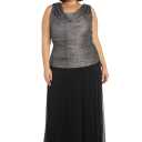 Glitter Knit Ruched Top with Long Chiffon Skirt - Plus 14W
