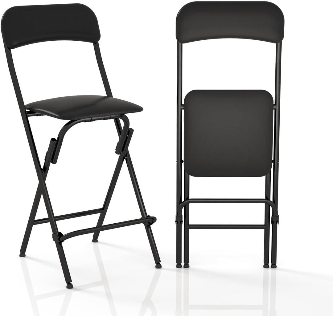 Folding Bar Stool with Back, 350lb Capacity, Collapsible Stool for Kitchen Bar, Height 25"- 2PC