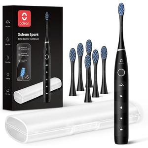 Oclean Electric Toothbrush for Adults, 150 Days Battery Life Electric Toothbrush, USB Rechargeable Sonic Travel Toothbrush with 6 Brush Heads & Travel Case, 5 Modes and Smart Timer (Black)