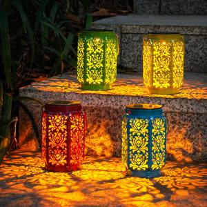 4 Pack Solar Lanterns Outdoor OxyLED IP44 Waterproof Rose Solar Lanterns Lights Outdoor Garden Decor, 4 Colors LED Hanging Lantern with Handle for Outside Patio Yard Table Fence