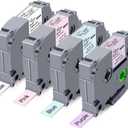 4-Pack Compatible with Brother Label Maker Tape 12mm 0.47" Laminated, TZe-231 TZe-MQP31 MQE31 MQ531 Waterproof Label Tape for P-Touch PT-D210 PT-H110 PT-D400 (White + Pastel Purple/Pink/Blue)