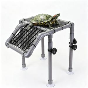 Large Turtle Basking Platform for Aquatic Turtles, Sturdy Standing Turtle Dock with Non-Slip Ramp, Red Ear Slider Tank Accessories for 25/29/40/55 Gal, Gray/Black