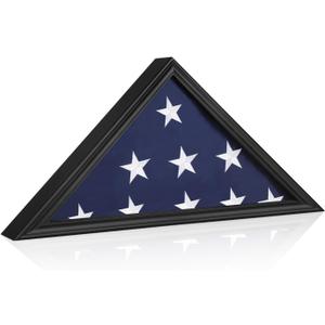 Burial Flag Display Case - Fits 5' x 9.5' Folded Veteran Flag - Wooden Military Flag Display Case with Real Glass - Matte Black