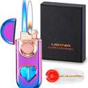 Torch Lighter, Dual Flame Butane Lighter Refillable, Windproof Adjustable Jet Flame and Soft Flame, with Heart-Shaped Transparent Gas Window, for Men Women (Without Butane)-Rainbow