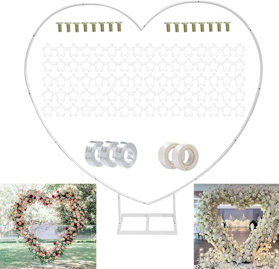 8ft(2.4M) Heart Shaped White Metal Balloon Arch Stand Frame Display KitLove Balloon Arch Frame for Proposal, Wedding, Valentines Day, Bridal, Birthday Party Decorations