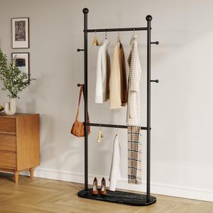 Gold Clothing Rack Marble Base,Double Rod Clothes Rack for Hanging Clothes, Heavy Duty Garment Rack for Home Retail Boutique (black)